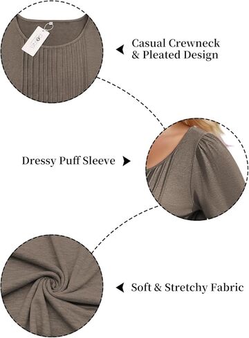 ROSRISS Womens Plus-Size Tops Puff Long Sleeve T Shirts Dressy Flowy Pleated Tunics Cute Casual Crew Neck Blouses XL-5XL in Kuwait