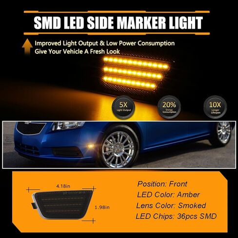 Front Fender LED Side Marker Lights for Chevy Cruze 2011 2012 2013 2014 2015, Cruze Smoked Lens Side Bumper Marker Lamps, [Ultra-Bright] White LED Side Markers Turn Signal Lights, 2 PCS in Kuwait