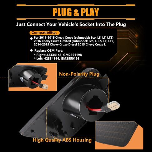 Front Fender LED Side Marker Lights for Chevy Cruze 2011 2012 2013 2014 2015, Cruze Smoked Lens Side Bumper Marker Lamps, [Ultra-Bright] White LED Side Markers Turn Signal Lights, 2 PCS in Kuwait