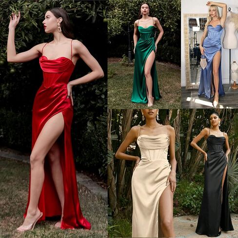 RARITYUS Women's Sexy Corset Maxi Dress Satin Spaghetti Strap Slit Bodycon Backless Long Dresses for Party Evening Gown in Saudi Arabia