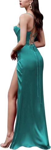 RARITYUS Women's Sexy Corset Maxi Dress Satin Spaghetti Strap Slit Bodycon Backless Long Dresses for Party Evening Gown in Saudi Arabia