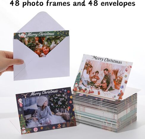 Meonua Christmas Photo Frame Cards With Envelopes,Christmas Cards, Photo Collections,Frame Notecards For 4 x 6 Picture Insert (48Pack, 6 Designs) in Kuwait