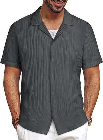 قمصان PJ PAUL JONES الرجالية بأزرار سفلية كاجوال بأكمام قصيرة قمصان صيفية ذات ملمس كوبي in Kuwait