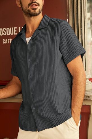 قمصان PJ PAUL JONES الرجالية بأزرار سفلية كاجوال بأكمام قصيرة قمصان صيفية ذات ملمس كوبي in Kuwait