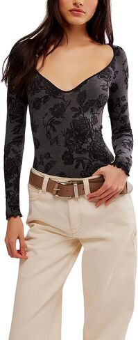 Free People Women's Send Love Long Sleeve Bodysuit Black,Large-X-Large in Saudi Arabia