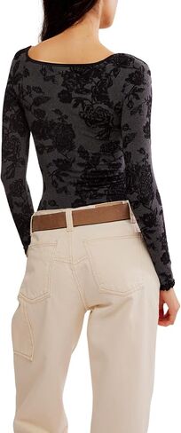 Free People Women's Send Love Long Sleeve Bodysuit Black,Large-X-Large in Saudi Arabia