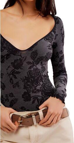 Free People Women's Send Love Long Sleeve Bodysuit Black,Large-X-Large in Saudi Arabia