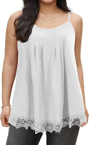 Womens Tank Tops Loose Sleeveless Pleated Camisole Cami Lace Extender Summer Flowy Dressy Shirt in Saudi Arabia