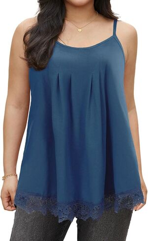 Womens Tank Tops Loose Sleeveless Pleated Camisole Cami Lace Extender Summer Flowy Dressy Shirt in Saudi Arabia