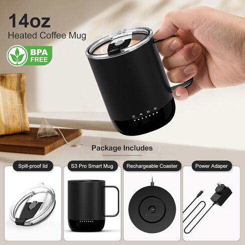 Vsitoo S3 Pro Smart Mug, Temperature Control Smart Mug,Heated Coffee Mug, Improved Design,Smart LED Light/APP Control/Auto Sleep/3-Level Temperature Setting (White) in Saudi Arabia