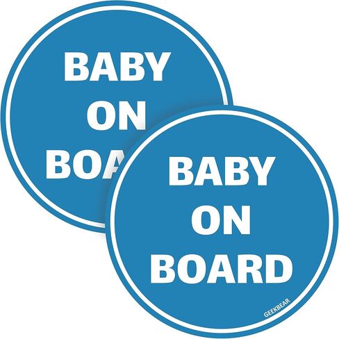 ملصق سيارة GEEKBEAR Baby on Board - ملون، عاكس، مقاوم للطقس - دائري 4.7 × 4.7 بوصة (أسود - عبوتان) in Kuwait