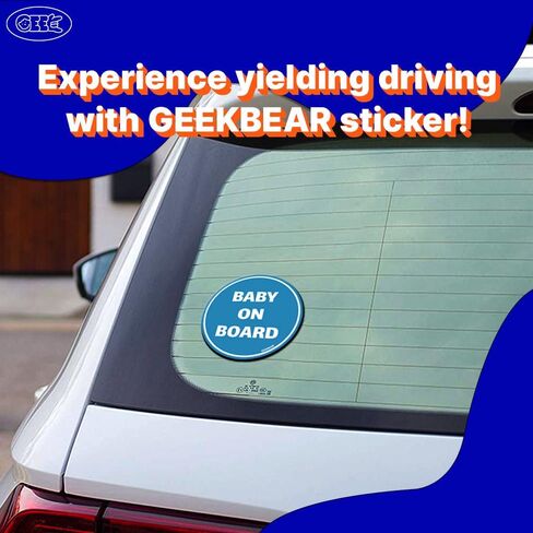 ملصق سيارة GEEKBEAR Baby on Board - ملون، عاكس، مقاوم للطقس - دائري 4.7 × 4.7 بوصة (أسود - عبوتان) in Kuwait