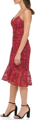 GUESS Women's Lace Midi with Flounce Hem Dress in Kuwait
