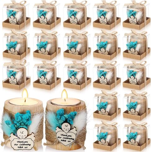 20 Set Wedding Favors for Guests Wooden Candle Holders with Tealight Candles Tags Gift Boxes Thank You Gifts for Guests Wedding Party Favors Baby Shower Baptism Souvenirs in Saudi Arabia