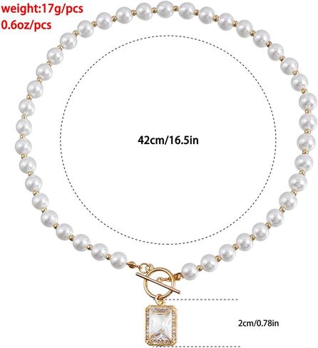 Gold Pearl Crystal Pendant Necklace for Women,Silver Pearl Beaded Large Square Rhinestone OT Clasp Choker Necklace Fashion Punk Necklace in Kuwait