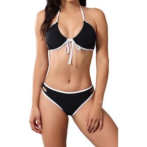 Women's Bikini Set Sexy Two Piece Swimsuit Color Block Halter String Cheeky High Cut Bathing Suits