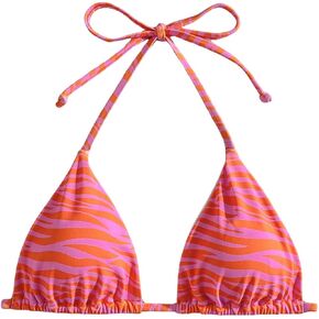 Women's Halter Triangle Bikini Top Animal Print Tie Back Bathing Suit Top Cheeky Sexy Swimwear