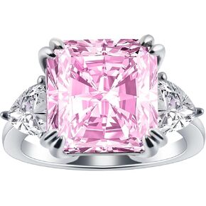 5 Carat Classic Radiant Cut Engagement Ring, 5A CZ Created Pink Sapphire Promise Ring,925 Solid Sterling Silver Plating 18K White Gold Wedding Ring for Women, Anniversary Ring Gift for Her