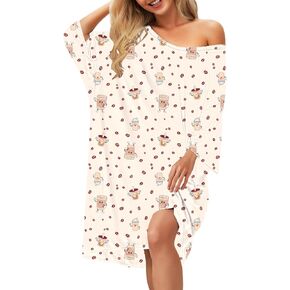 Plus Size Nightgowns for Women Short Sleeves Pajamas Dress Oversized Nightshirt Sleepwear with Pocket Fit S-5XL