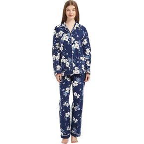 GLOBAL Flannel Pajamas for Women 2-Piece Comfy and Cozy Flannel Pj Set Cotton Loungwear