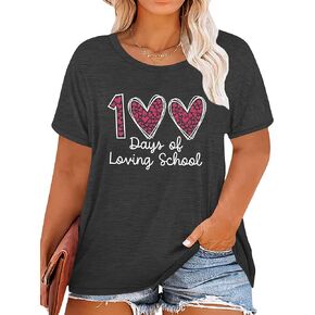 100 Days of School Shirt Women: Plus Size Teacher Shirt 100 Days Gift T Shirts Short Sleeve Tops