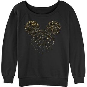 Disney Women's Classic Mickey Confetti Fill Junior's Raglan Pullover with Coverstitch