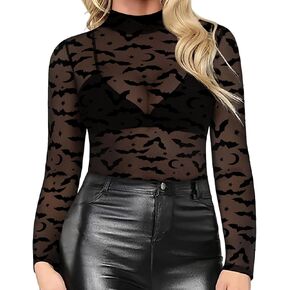 RITERA Plus Size Sheer Mesh Tops for Women Long Sleeve Sexy Glitter Shirts See Though Mock Neck Party Club XL-5XL