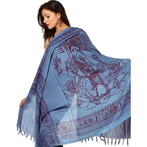 Exotic India Royal-Blue Printed Ganesha Prayer Shawl - Blue in Kuwait
