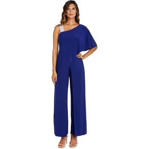 R&M Richards Asymmetric Jumpsuit W/Overlay & Rhinestone Shoulder Strap