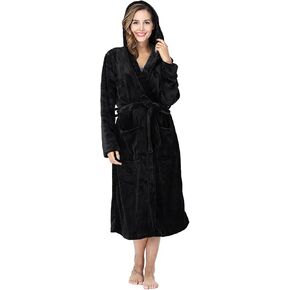 RONGTAI Womens Robes Plush Fleece Hooded Bathrobe Thick Nightgown with Pockets Fluffy Sleepwear