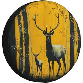 Landscape and Deer Spare Tire Cover Wheel Protectors Weatherproof Deer Pattern Wheel Covers Universal Fit for Trailer RV SUV Truck Camper Travel Trailers Accessories 15 Inch