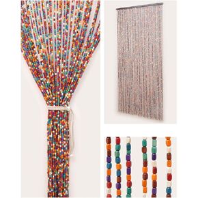 Bamboo Curtains for Doorways -35.4"x74.8"- 52 Strands,Handmade Colourful Wood Beaded Curtains with Bohemian Room Divider Beads-As Insect Screen-Perfect Wood and Bamboo Beaded Curtains