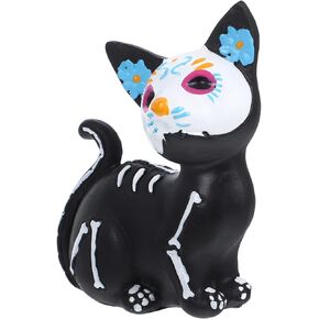 Toyvian Di-a de Los Cat Figurine,Resin Halloween Cat Statue Day of The Dead Animal Sculpture Ornament Gothic Farmhouse Decor Office Desktop Decoration Black 1, 13.00X9.10X5.10CM