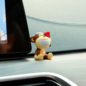 YGMONER Car Dashboard Mini Figurine, Resin Monkey and Rose Car Interior Decorations Desk knickknacks Garden Statue for Micro Landscape