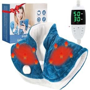 Heating Pad for Neck and Shoulders, Mothers Day Gifts, 2.4lb Weighted Large Electric Heating Pad for Pain Relief Wearable, 6 Heat Settings 2H Auto Off, Birthday Gifts for Mom Dad Women Men (Blue)