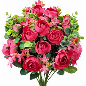 4 Bunches Peony Artificial Flowers Silk Faux Peonies with Plastic Eucalyptus Leaves Fake Bouquets for Home Indoor Outdoors Table Floral Arrangement Decoration (Pink)