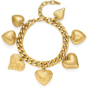 Heart Charm Bracelet for Women Chunky Matte Gold Link Chain Bracelet Vintage White Gold Love Heart Bracelet Fashion Valentines Bracelet