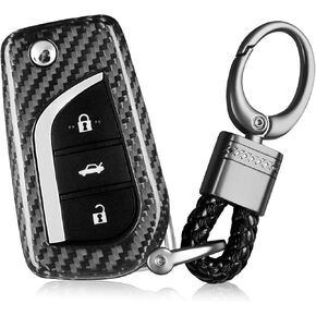 Real Glass Fiber Key Fob Cover Compatible with Toyota Key Fob Case Compatible with Fortuner Tundra Camry RAV4 Highlander Corolla Key Shell Accessories, Silver Black