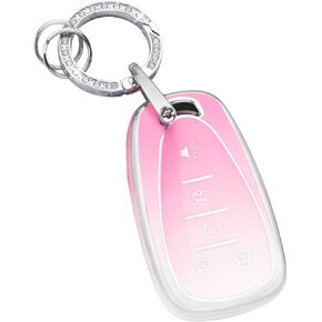 CARFIB for Chevy Key Fob Cover 5 Button with Keychain 2024 Equinox Traverse Malibu Camaro Blazer Trailblazer Trax Cruze Keys Shell White Gradient Purple