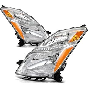 Headlight Assembly Compatible with 2006-2009 for Toyota for Prius Driver and Passenger Side Chrome Housing Amber Reflector