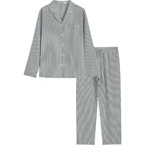 Latuza Women's Cotton Long Sleeve Pajama Set Seersucker Button Down Pj Set