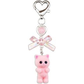 Fuzzy Cat Keychain y2k Keychain Cat Mom Gifts Pink Cat Stuff For Women Purse Charms Purse Charms For Handbags