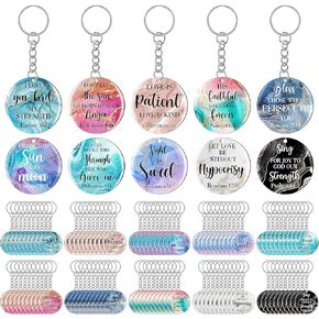 clothmile 100 Pcs Bible Verse Keychains Christian Keyrings Marble Keychains Acrylic Religious Key Rings for Women