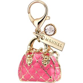 MC196 Big 3D Handbag Lobster Clasp Charm Pendant with Velvet Bag (Pink, 1 piece)