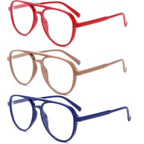 DXYXYO 3 Pack Oversized Retro Aviator Reading Glasses for Women, Mens Big Lightweight Blue Light Blocking Computer Readers