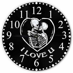 Skull Kiss Wall Clock 10 Inch Battery Operated I Love U Clock Silent Non-Ticking Modern Clocks Decorative for Home Kitchen Living Room Bathroom Office