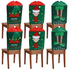6 Pcs Christmas Back Chair Cover Elf Hat Elf Leg and Cute Elf Felt Chair Back Covers for Xmas Banquet Home Kitchen Dining Room Decor Christmas Dining Chair Slipcovers (Fresh)