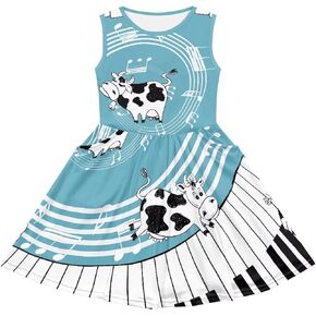 Cute Cartoon Animal Sundress for Girls Swing Loose Fit Sleeveless Summer Dress with Side Pocket