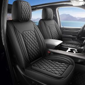 AOOG Leather Car Seat Covers Fit for Chevy Silverado, Faux Leather Seat Covers Fit for 2007-2013 & 2019-2024 1500, 2020-2024 2500HD 3500HD Silverado, Waterproof Seat Covers Custom, Front Set, Grey