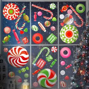 Eersida النعناع عيد الميلاد نافذة يتمسك عيد الميلاد مزدوجة الجانب جدار الشارات ملصقات عيد الميلاد الزجاج قصب الحلوى ملصقات عيد الميلاد ديكور الحلوى للمنزل مكتب عطلة الحلوى لوازم ديكور الحفلات (47 قطعة) in Kuwait